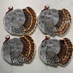 Vintage Decorative Thanksgiving Turkey Plates Set - Multicolor